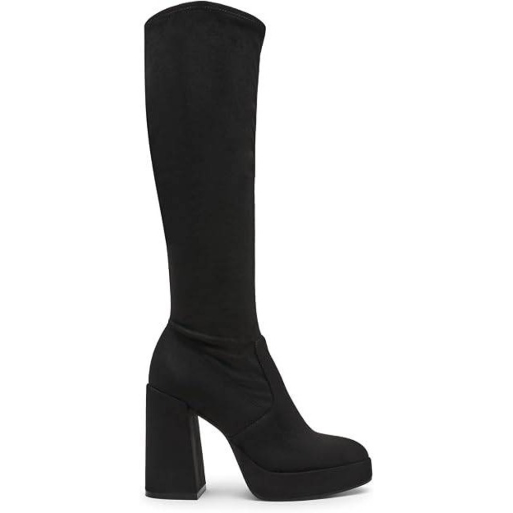Steve Madden Womens Twain Black Microsuede Platform Knee High Block Heel Boots 8
